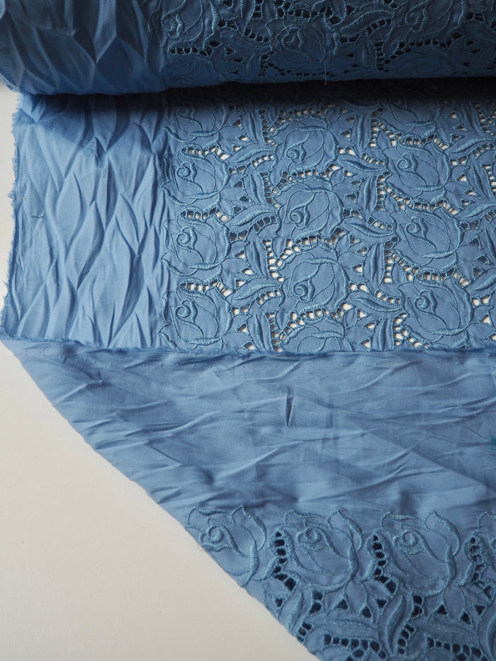 Light Blue Rose Embroidered Cotton