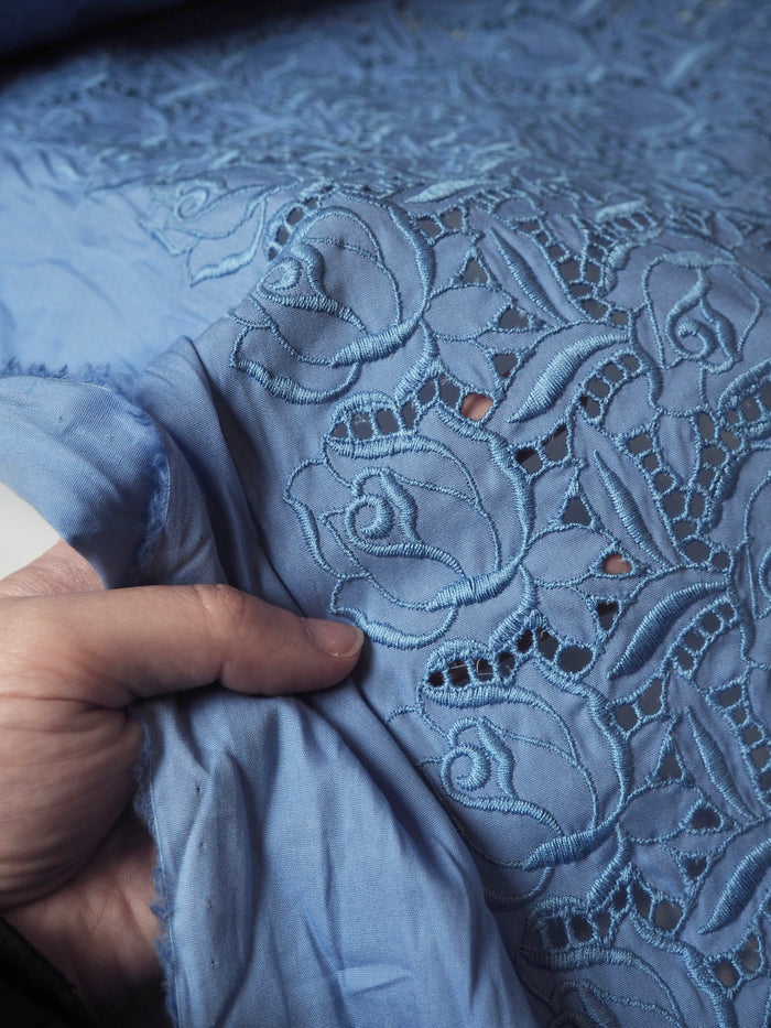 Light Blue Rose Embroidered Cotton