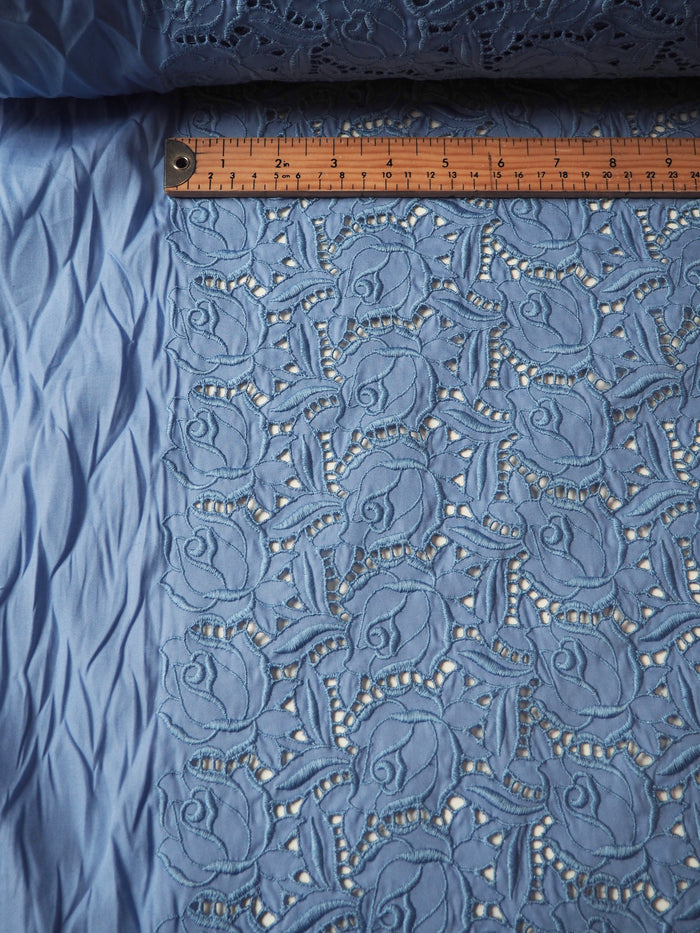 Light Blue Rose Embroidered Cotton