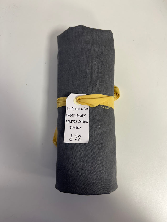 Light Grey Stretch Cotton Denim Remnant