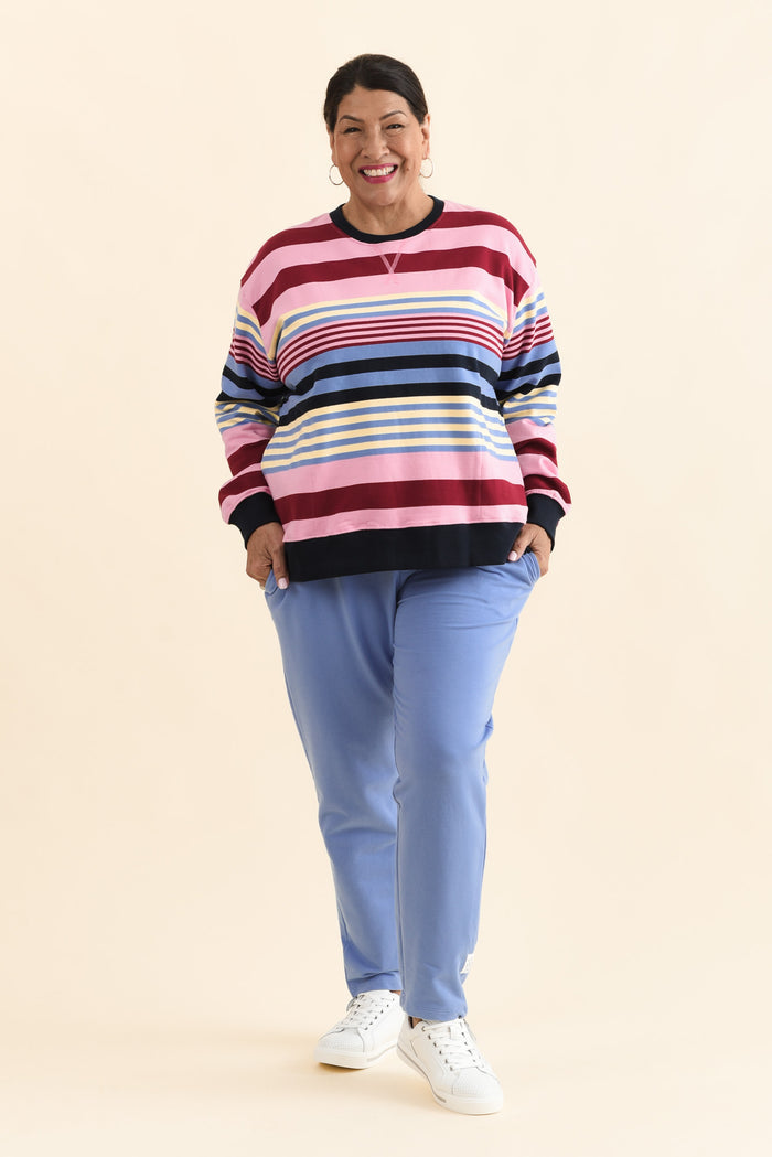 Lobby Blue Cotton Relaxed Sweatpants,Full Body,Brunette model,alt text|model:Pilita