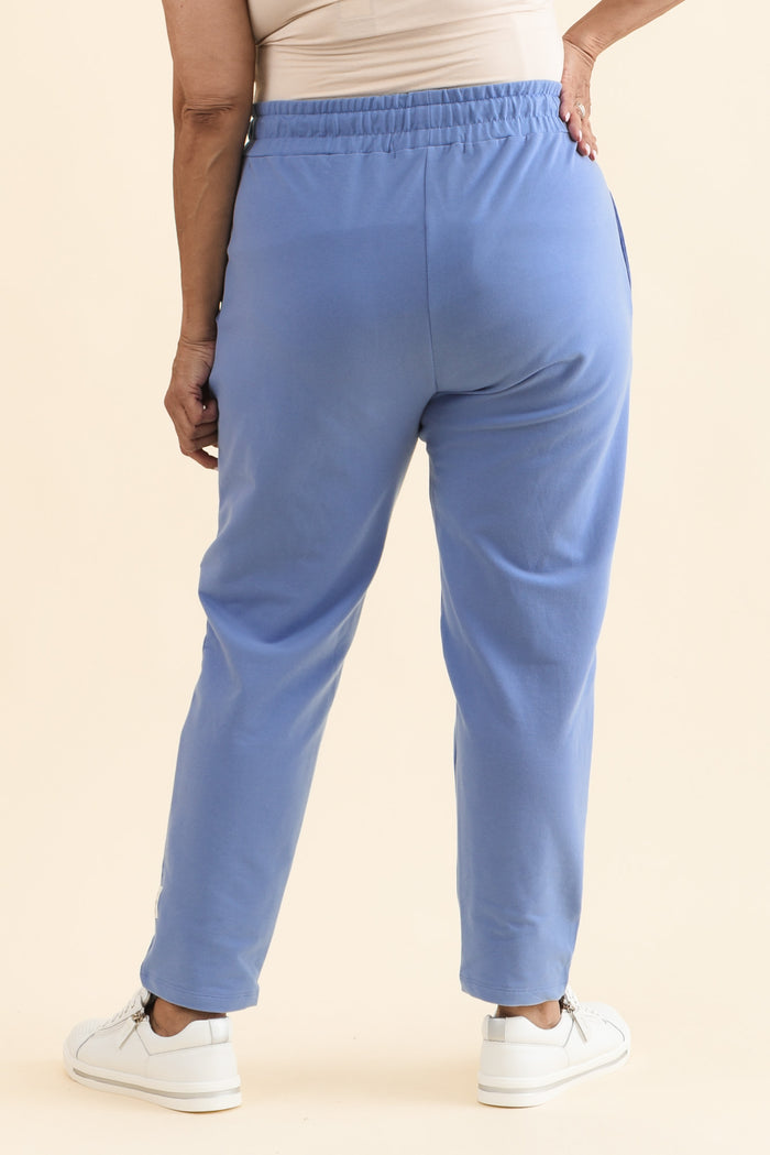 Lobby Blue Cotton Relaxed Sweatpants,Back,Brunette model,alt text|model:Pilita