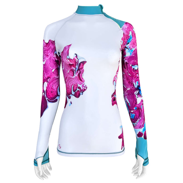 Long Sleeve Rash Guard for Women | Art Marble Dawn | Sun Platinum