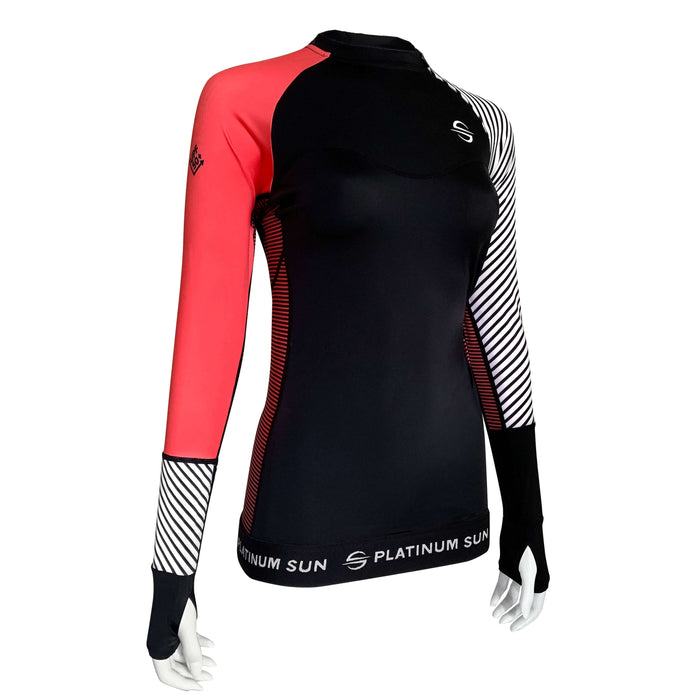 Long Sleeve Swim Shirt for Women UPF 50+ | Stripes - Coral