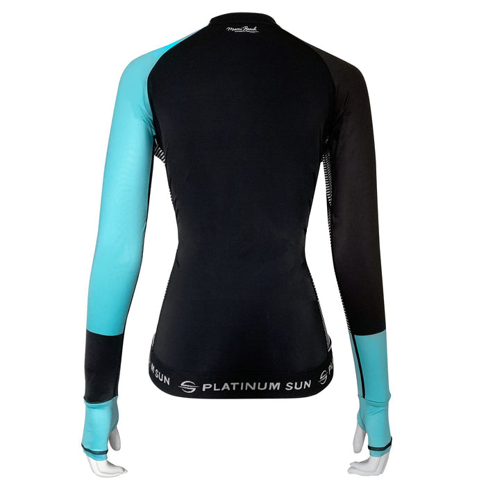 Long Sleeve Swim Shirt for Women UPF 50+ | Stripes - Turquoise