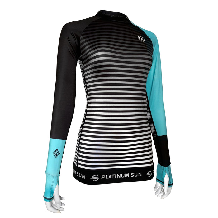 Long Sleeve Swim Shirt for Women UPF 50+ | Stripes - Turquoise