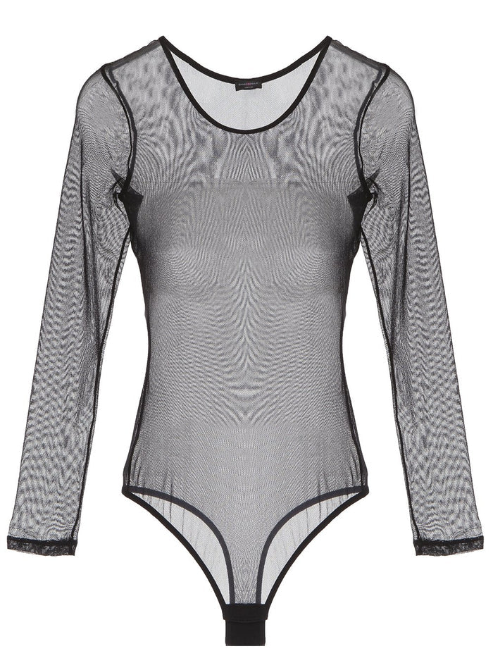 Black Teddy - Soire Long Sleeve Thong Back Bodysuit