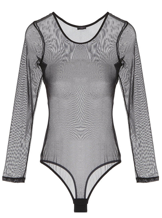 Black Teddy - Soire Long Sleeve Thong Back Bodysuit