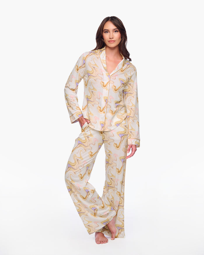 Multi Set - Pima Lusso Printed Printed Long Sleeve Top & Pant Pajama Set