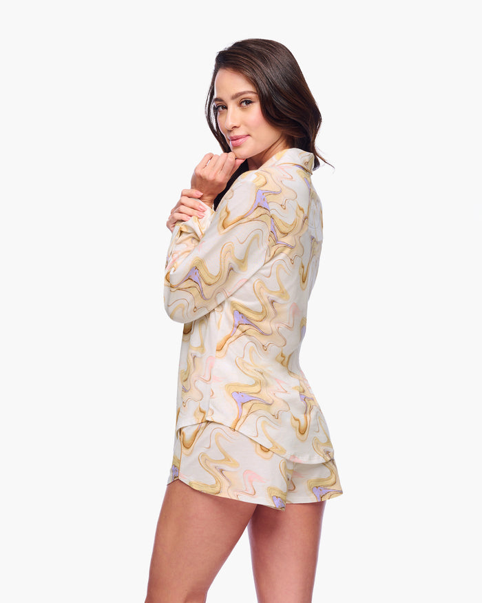 Multi Set - Pima Lusso Printed Printed Long Sleeve Top & Boxer Pajama Set