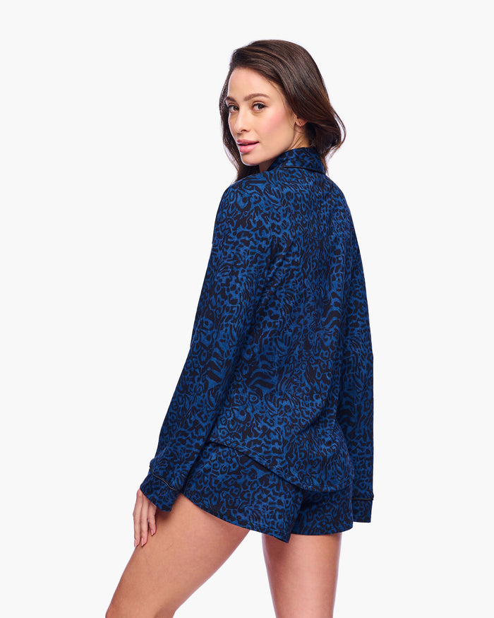 Blue Set - Pima Lusso Printed Printed Long Sleeve Top & Boxer Pajama Set