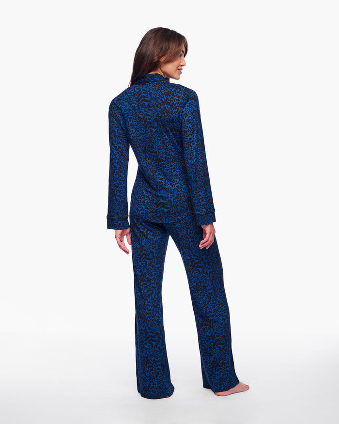 Blue Set - Pima Lusso Printed Printed Long Sleeve Top & Pant Pajama Set