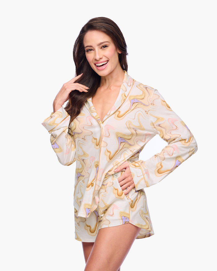 Multi Set - Pima Lusso Printed Printed Long Sleeve Top & Boxer Pajama Set