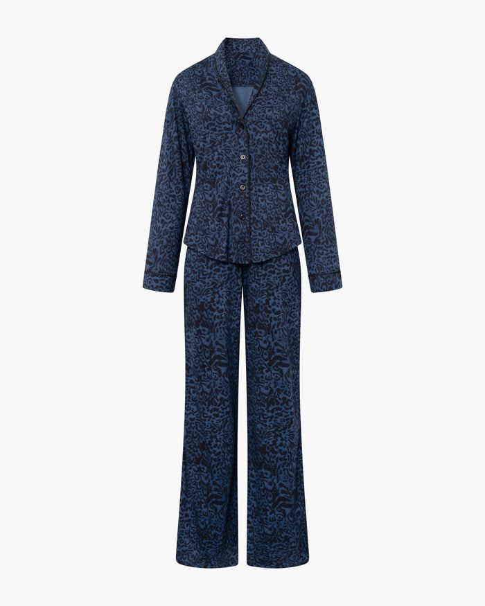 Blue Set - Pima Lusso Printed Printed Long Sleeve Top & Pant Pajama Set