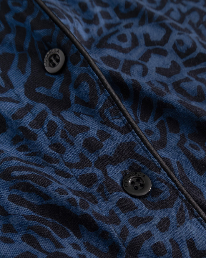 Blue Set - Pima Lusso Printed Printed Long Sleeve Top & Pant Pajama Set