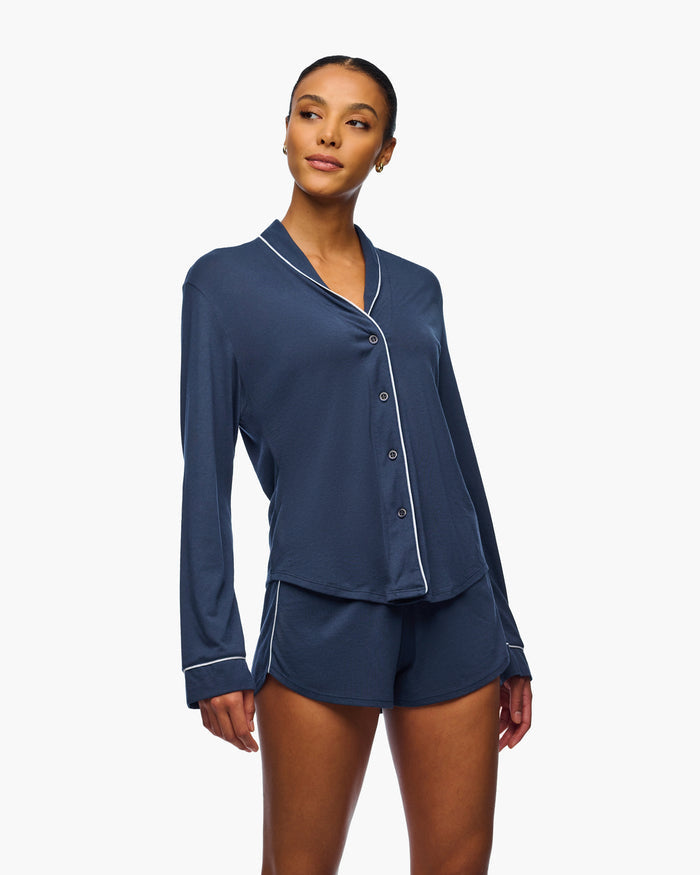 Blue Set - Pima Lusso Long Sleeve Top & Boxer Set