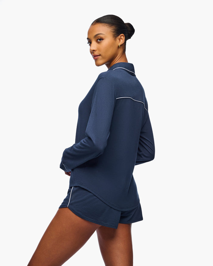 Blue Set - Pima Lusso Long Sleeve Top & Boxer Set