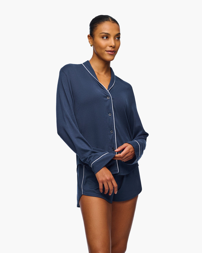 Blue Set - Pima Lusso Long Sleeve Top & Boxer Set