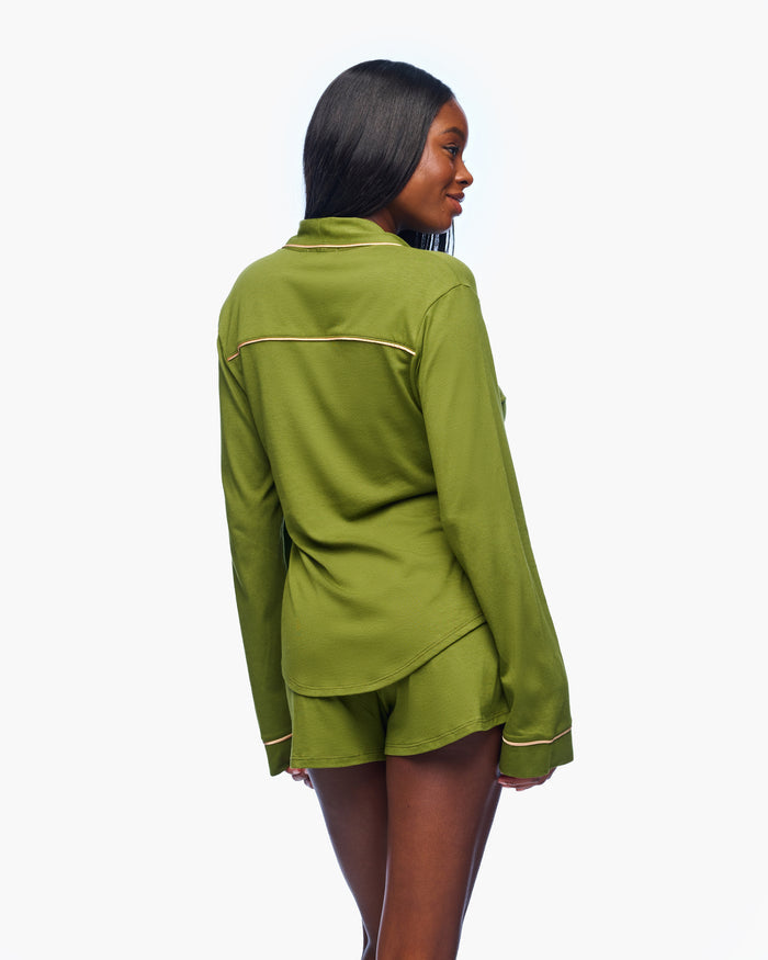 Green Set - Pima Lusso Long Sleeve Top & Boxer Pajama Set