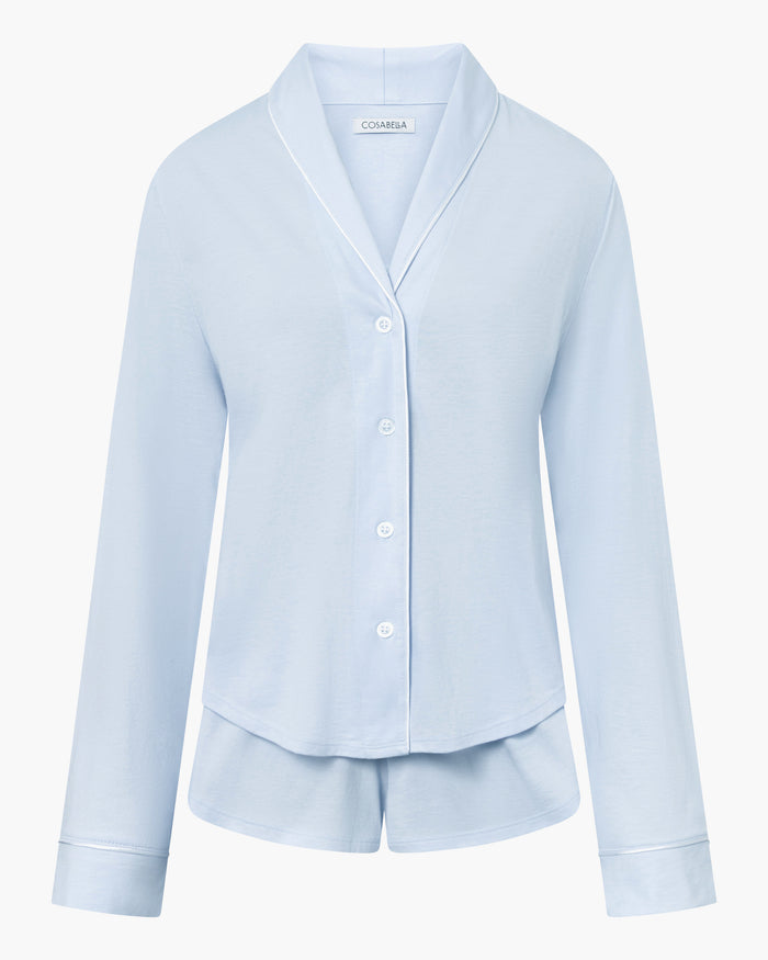 Blue Set - Pima Lusso Long Sleeve Top & Boxer Set