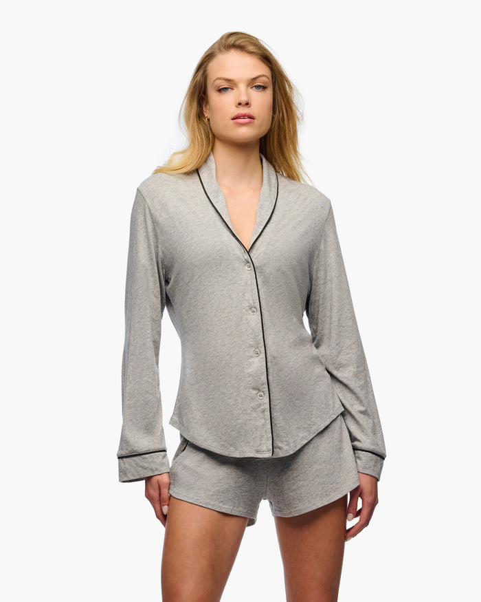 Gray Set - Pima Lusso Long Sleeve Top & Boxer Set