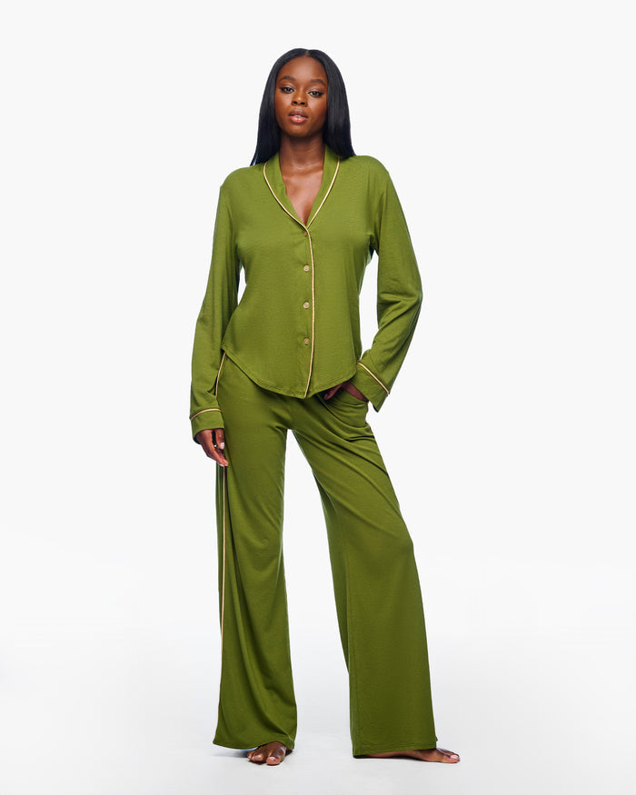 Green Set - Pima Lusso Long Sleeve Top & Pant Pajama Set
