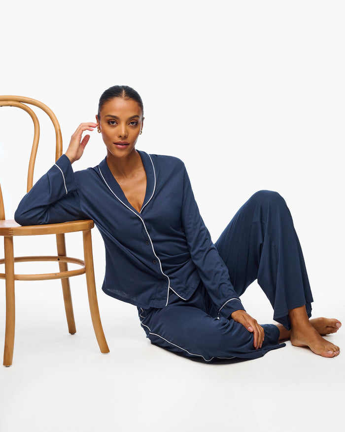 Blue Set - Pima Lusso Long Sleeve Top & Pant Set