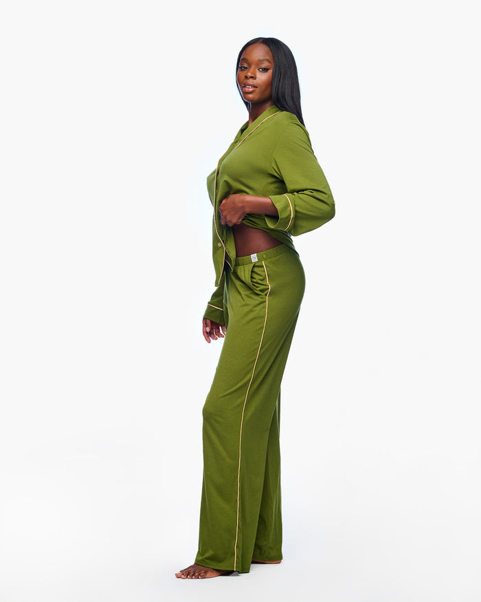 Green Set - Pima Lusso Long Sleeve Top & Pant Pajama Set
