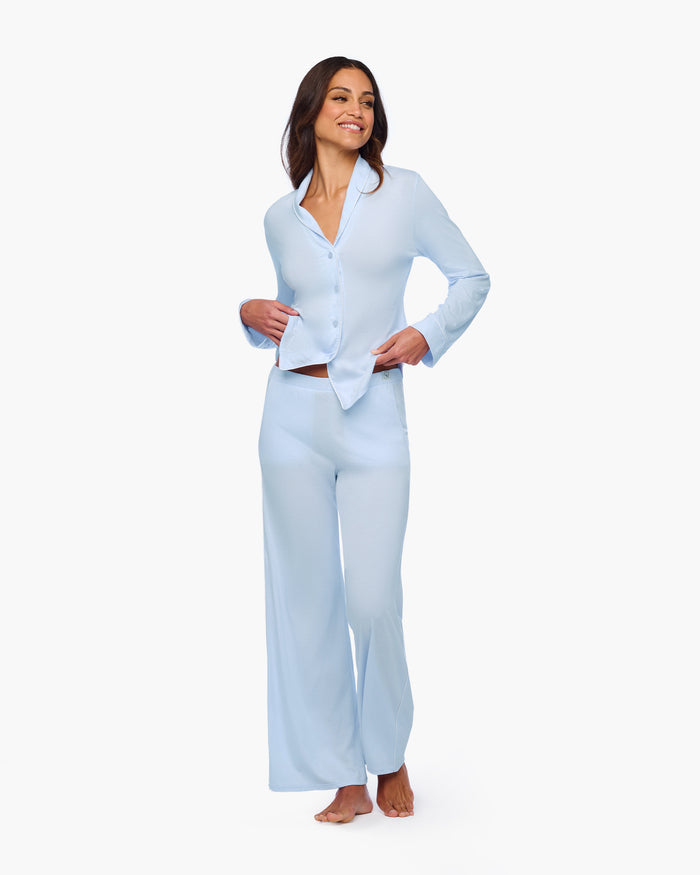 Blue Set - Pima Lusso Long Sleeve Top & Pant Pajama Set