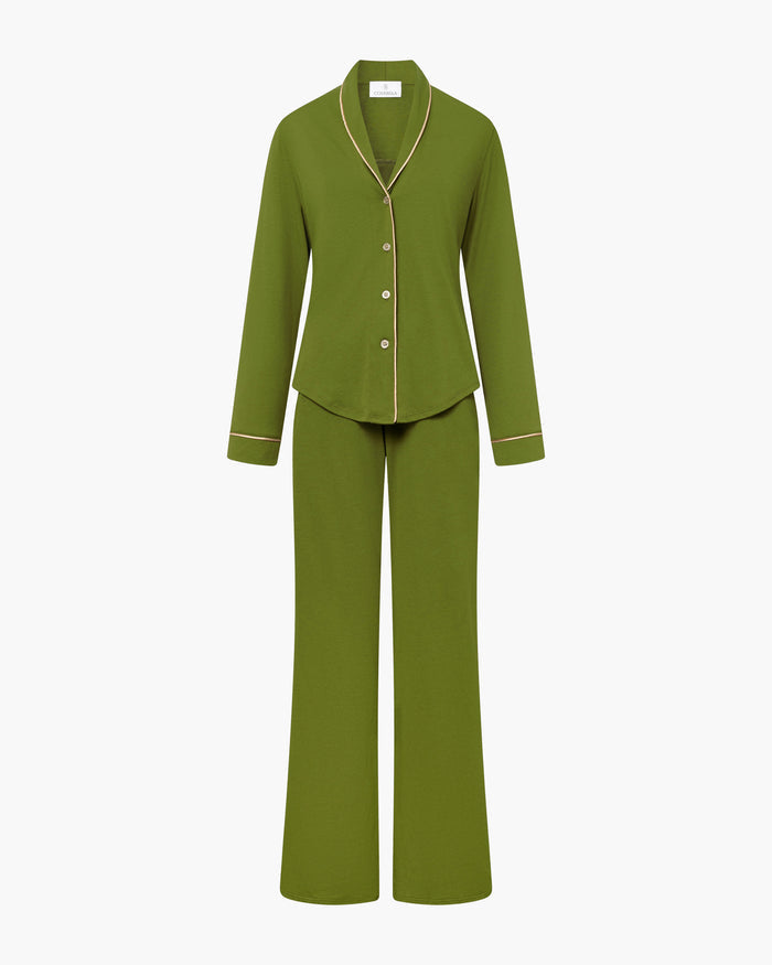 Green Set - Pima Lusso Long Sleeve Top & Pant Pajama Set