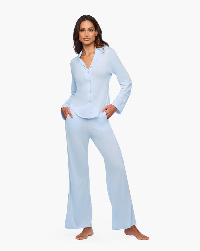 Blue Set - Pima Lusso Long Sleeve Top & Pant Pajama Set