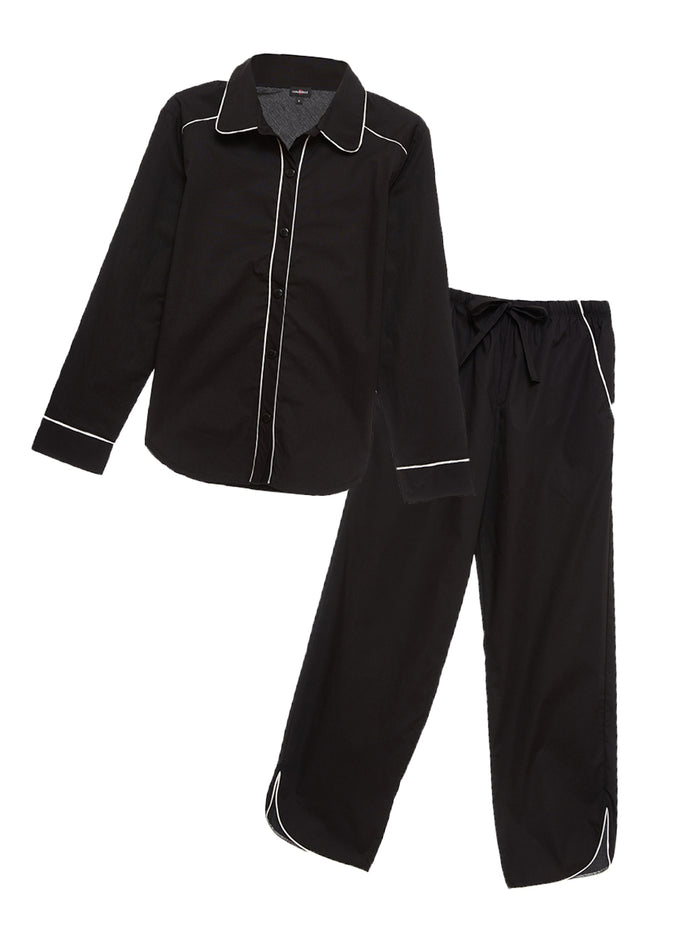 Black Set, Sienna Solid Woven Long Sleeve Top & Pant