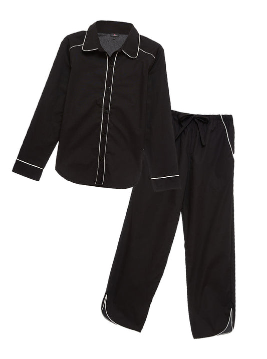Black Set, Sienna Solid Woven Long Sleeve Top & Pant