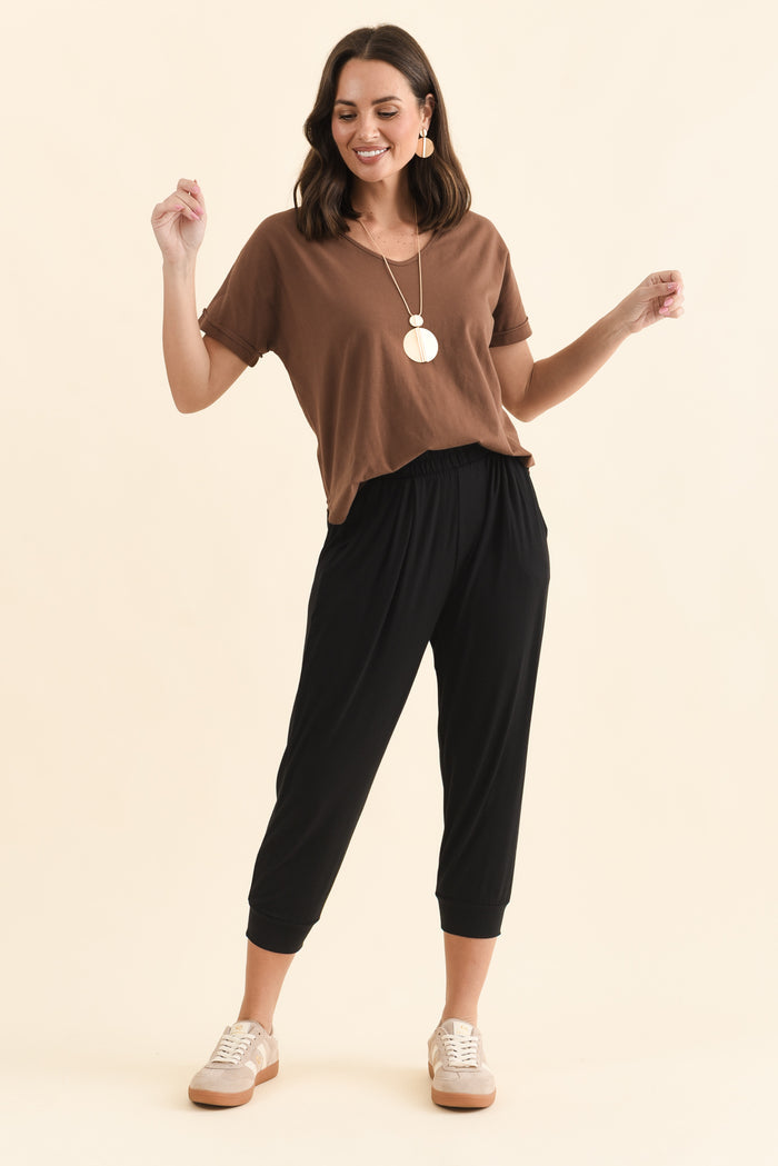 Louis Black Cropped Jogger Pants,Full Body,Brunette model,alt text|model:MJ