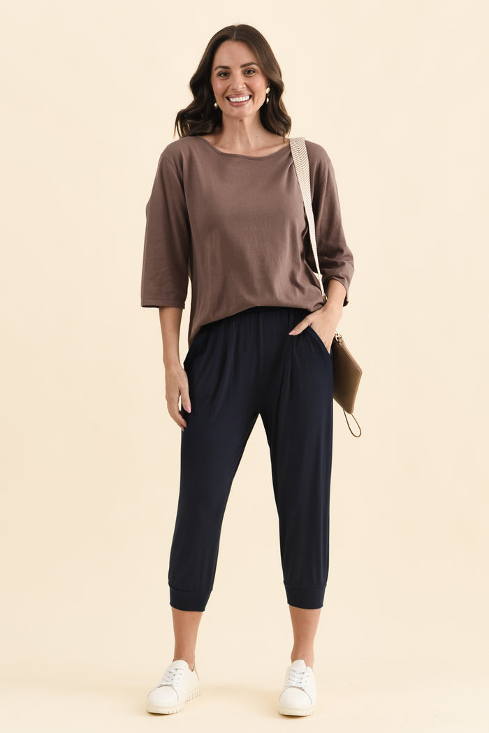 Louis Navy Cropped Jogger Pants,Full Body,Brunette model,alt text|model:MJ