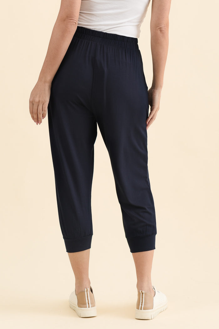 Louis Navy Cropped Jogger Pants,Back,Brunette model,alt text|model:MJ