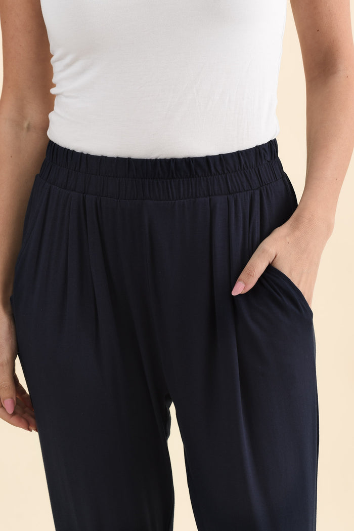 Louis Navy Cropped Jogger Pants,Detail,Brunette model,alt text|model:MJ