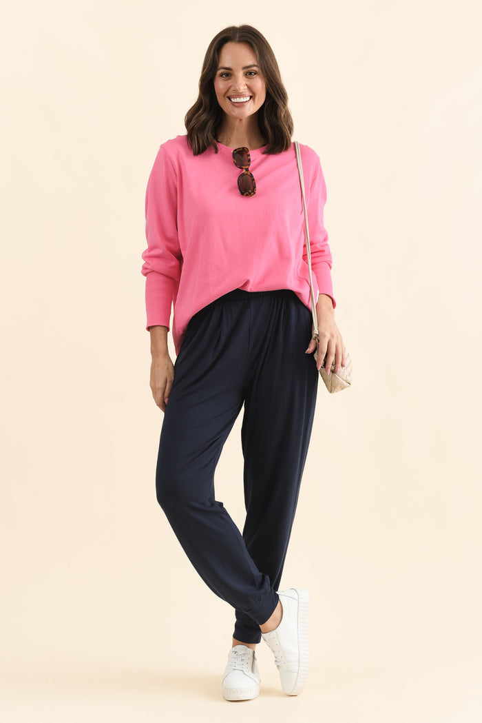 Louis Navy Jogger Pants,Full Body,Brunette model,alt text|model:MJ