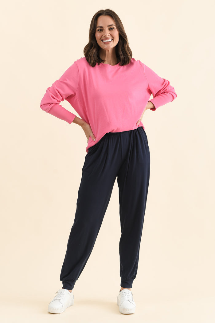 Louis Navy Jogger Pants,Full Body,Brunette model,alt text|model:MJ