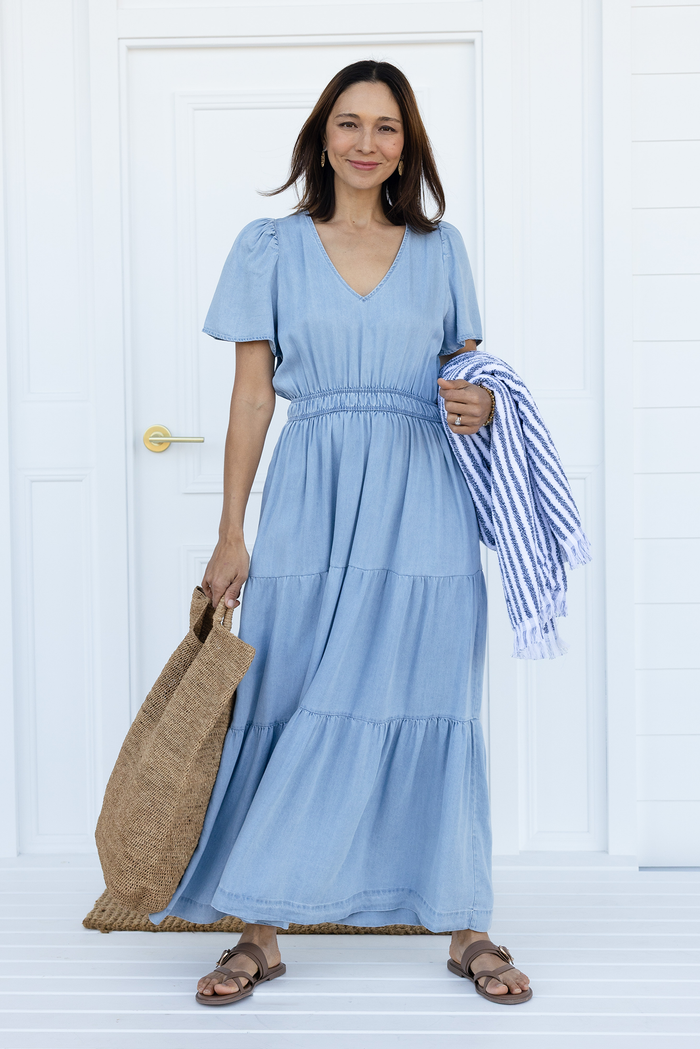 Luca Light Blue Tencel Tier Dress,Lifestyle
