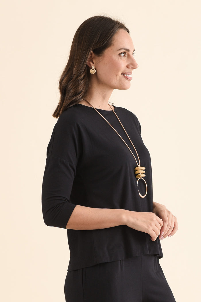 Lucinda Black Bamboo Boatneck Top,Side,Brunette model,alt text|model:MJ