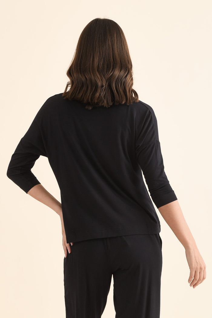 Lucinda Black Bamboo Boatneck Top,Back,Brunette model,alt text|model:MJ