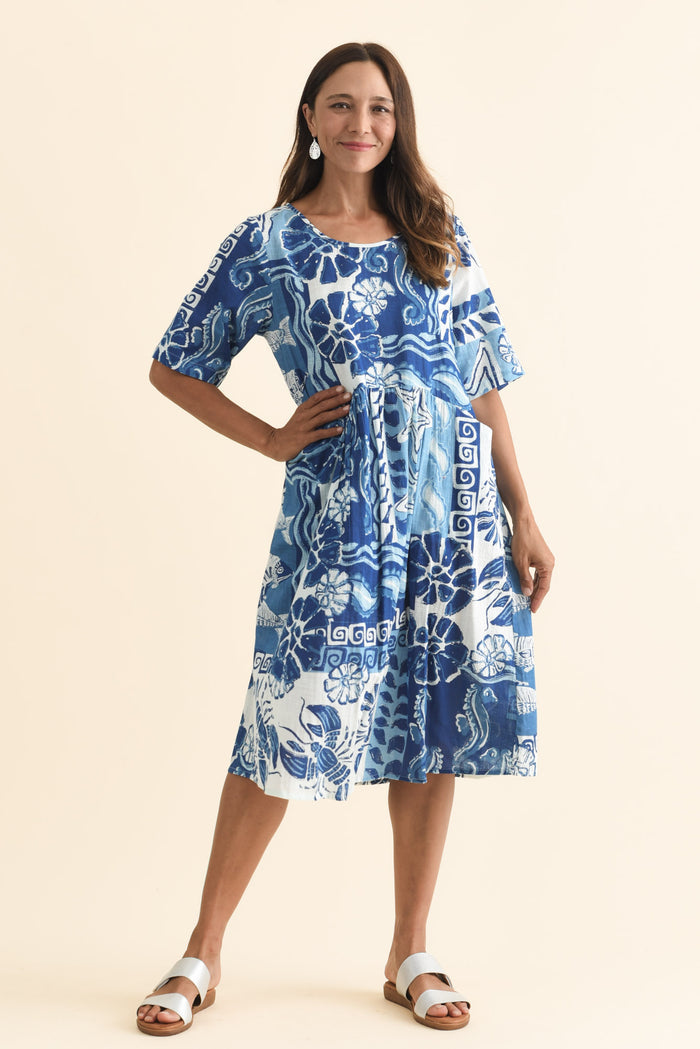 Mackie Blue Ocean Cotton Pocket Dress,Brunette model,alt text|model:Cara