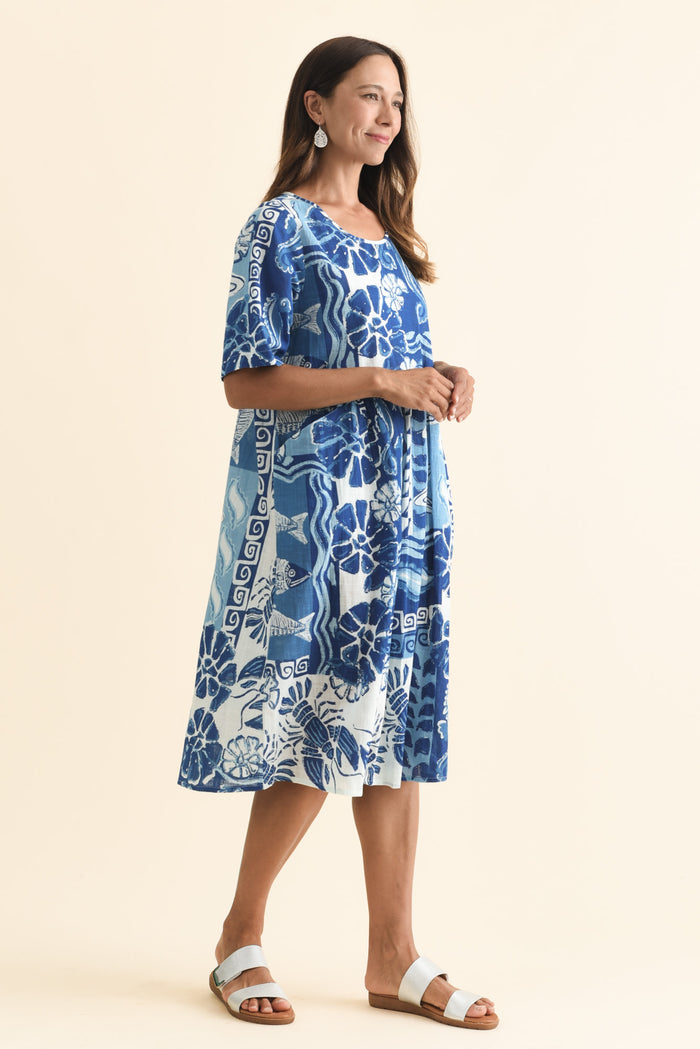 Mackie Blue Ocean Cotton Pocket Dress,Brunette model,alt text|model:Cara
