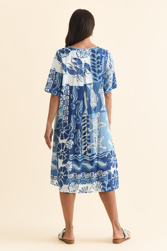 Mackie Blue Ocean Cotton Pocket Dress,Brunette model,alt text|model:Cara