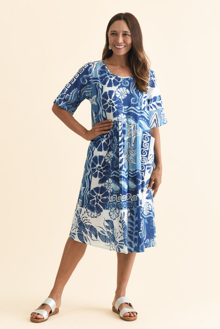 Mackie Blue Ocean Cotton Pocket Dress,Brunette model,alt text|model:Cara