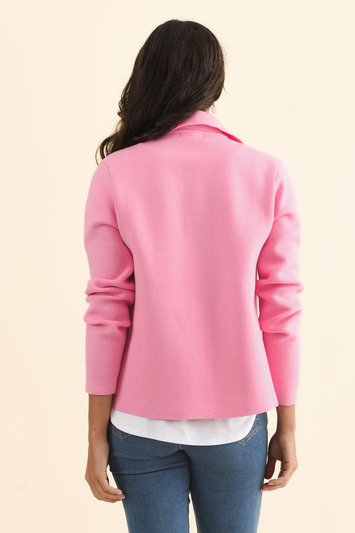 Madden Pink Collared Cardigan,Brunette model,alt text|model:Brontie