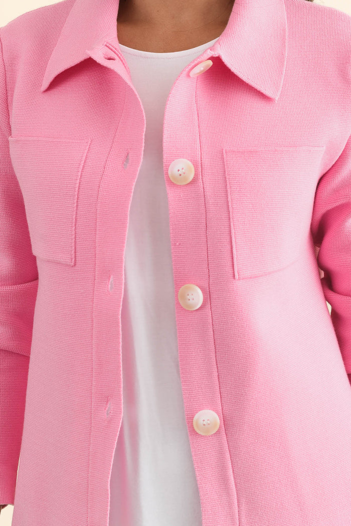 Madden Pink Collared Cardigan,Brunette model,alt text|model:Brontie