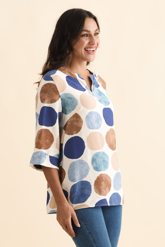 Maddox Navy Spot Cotton Blend Top,Brunette model,alt text|model:Brontie
