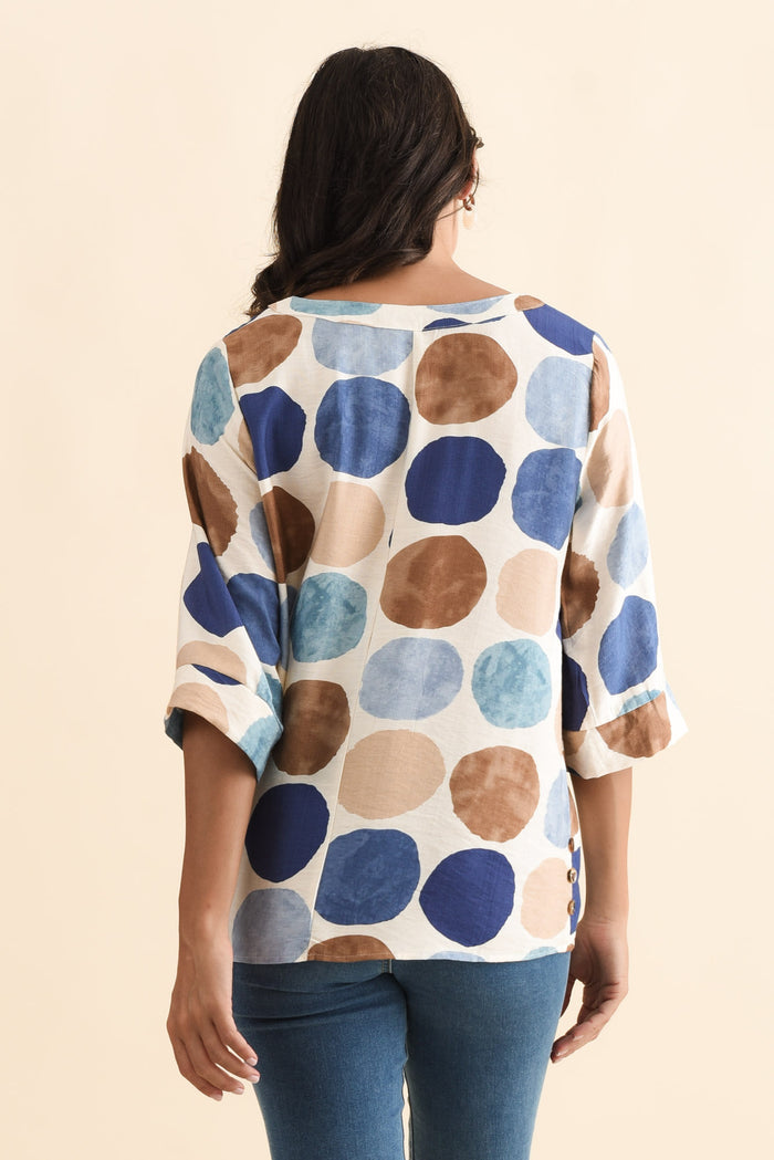 Maddox Navy Spot Cotton Blend Top,Brunette model,alt text|model:Brontie
